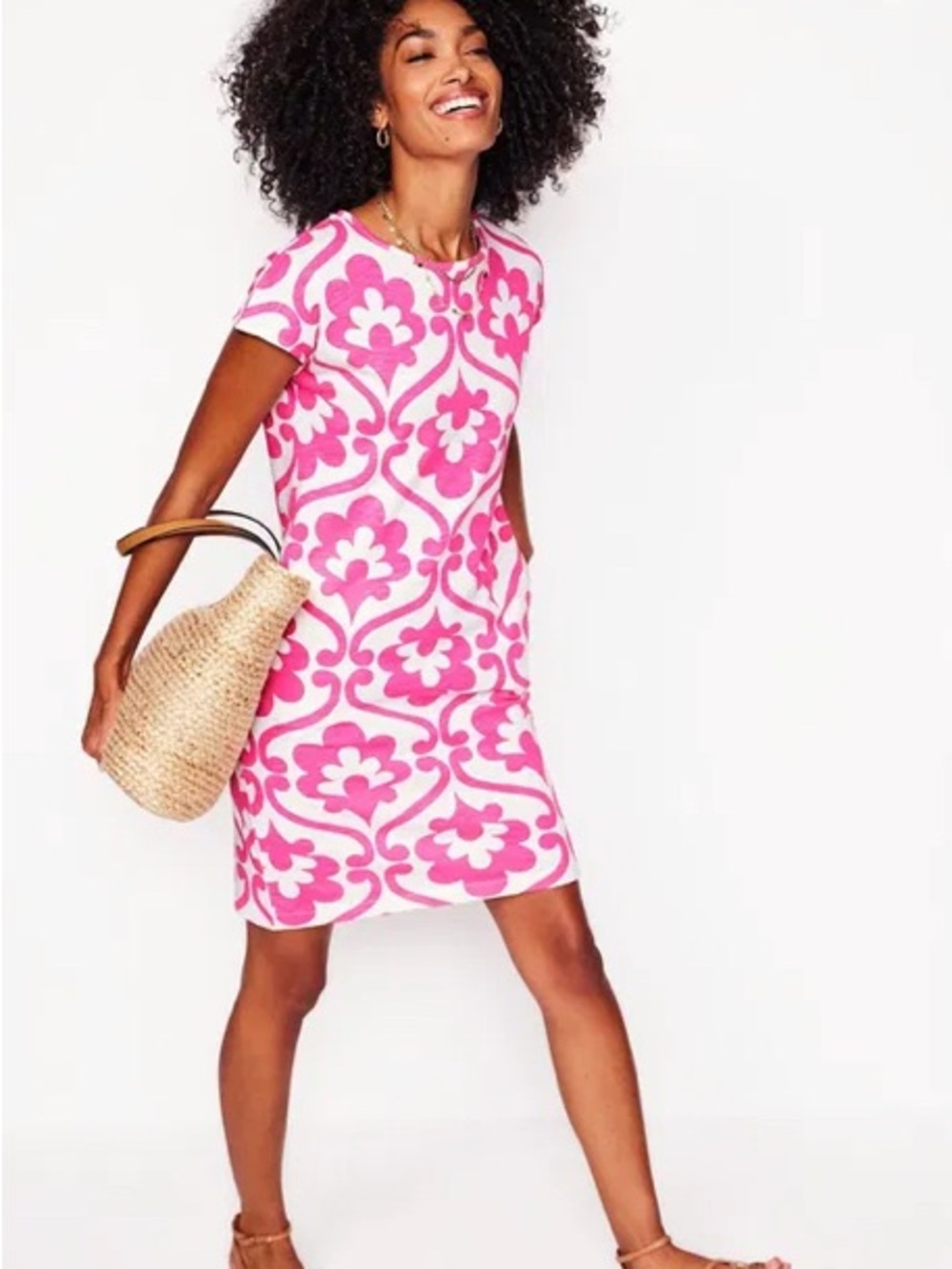 Boden Hot Pink/White Floral Cotton Dress Size 6